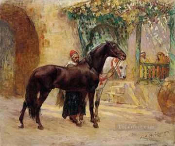 horse cats Painting - BARBARY HORSES AT CAIRO Frederick Arthur Bridgman